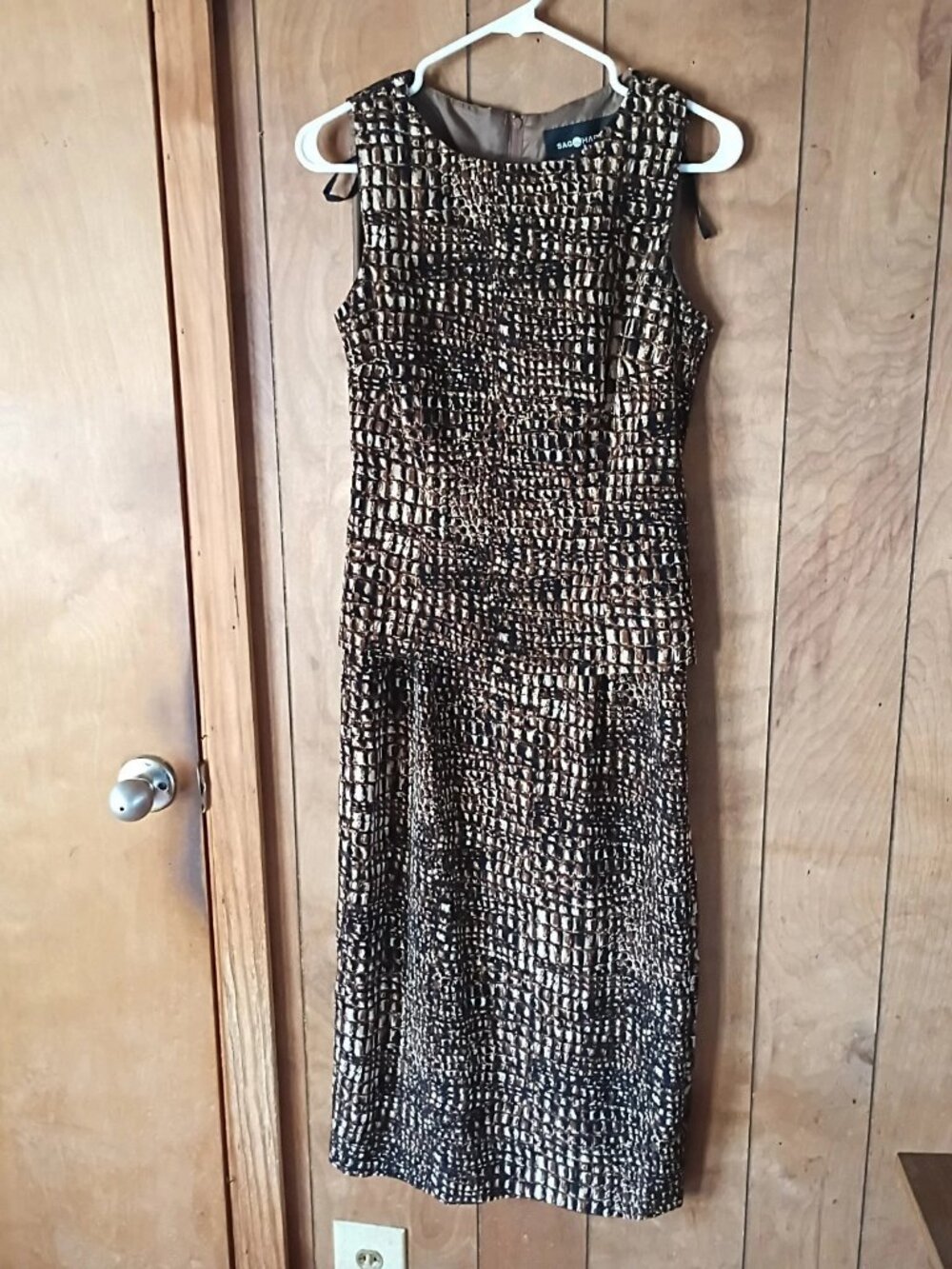 Sag Harbor Petite Textured Midi Dress Size 6P Brown Black Sleeveless Career Y2K